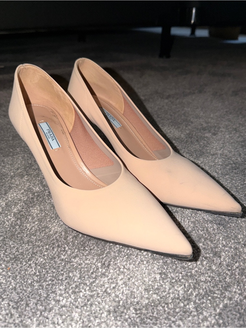 Prada Blush Beige Pointed-Toe Leather Pumps